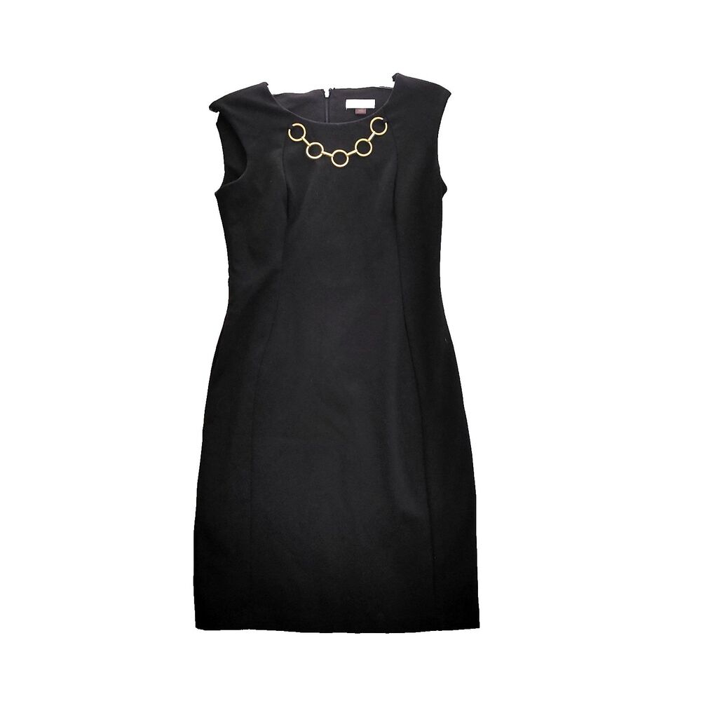 Calvin Klein Dress Womens 6 Black Gold Chain Detail Sleeveless Sheath Career